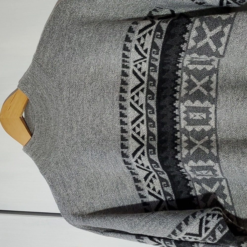 Bachrach|Mens Black/Gray Geometric Print Wool Mock Neck Sweater Italy Sz.Medium